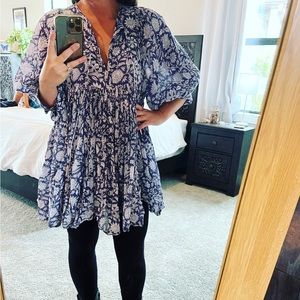 Daughters of India Navy Blue & White Floral Tunic Dress